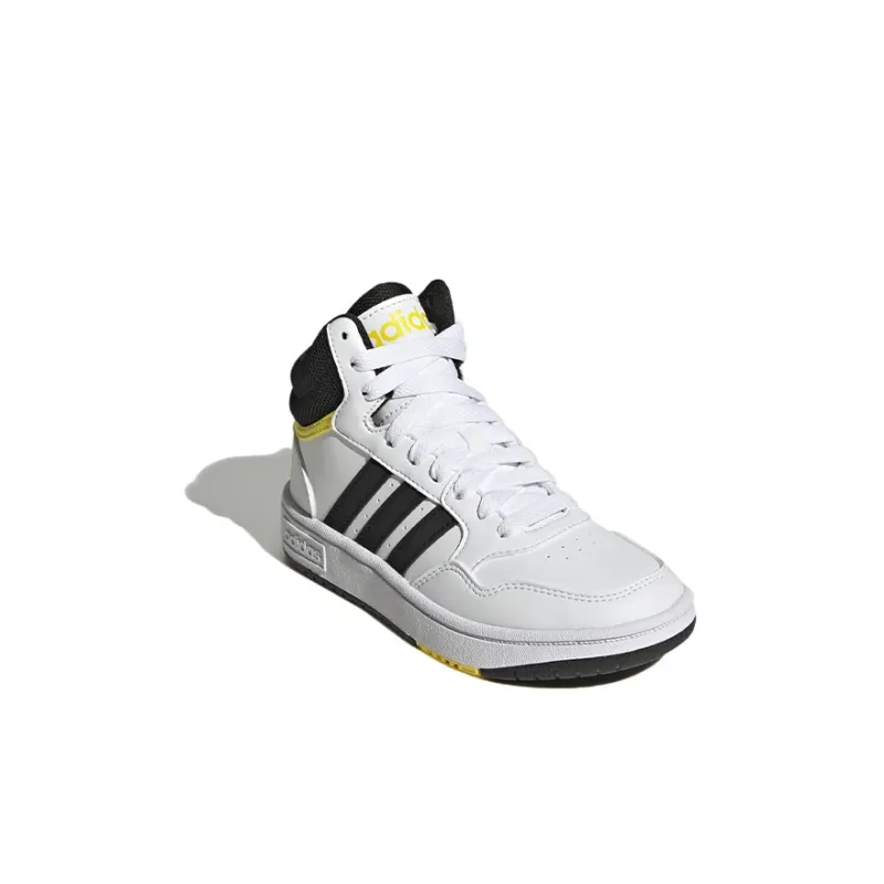 Adidas Neo Hoops Mid K Anti Slip Wear Resistant Mid Top Skateboard Shoes White Black Yellow Kids'-2