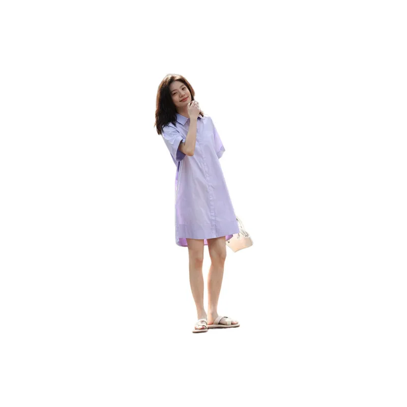 【dme】 Short Sleeved Dress Women's Purple-1