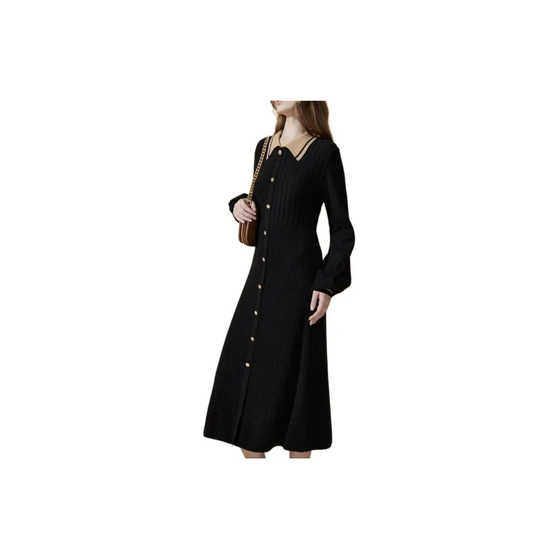 DKNY Long Sleeved Dress Women's Black-3