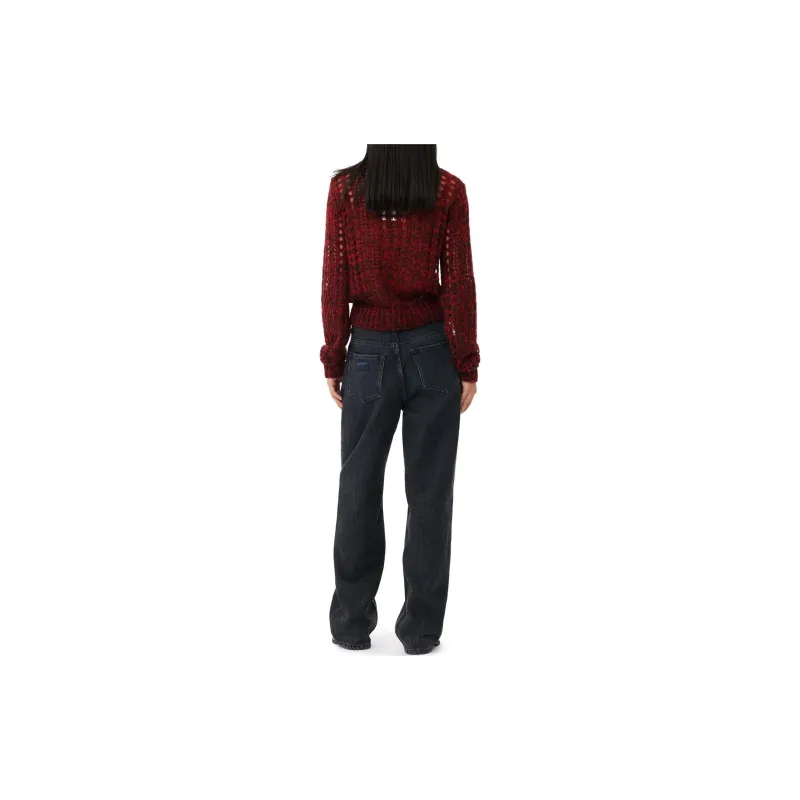 GANNI Mohair Lace Polo Sweater Sweater Women's Red-2