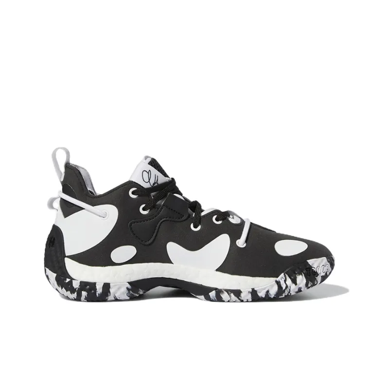 Adidas Harden Vol.6 Abrasion Resistant Low Top Performance Basketball Shoes Black White Teenagers-1