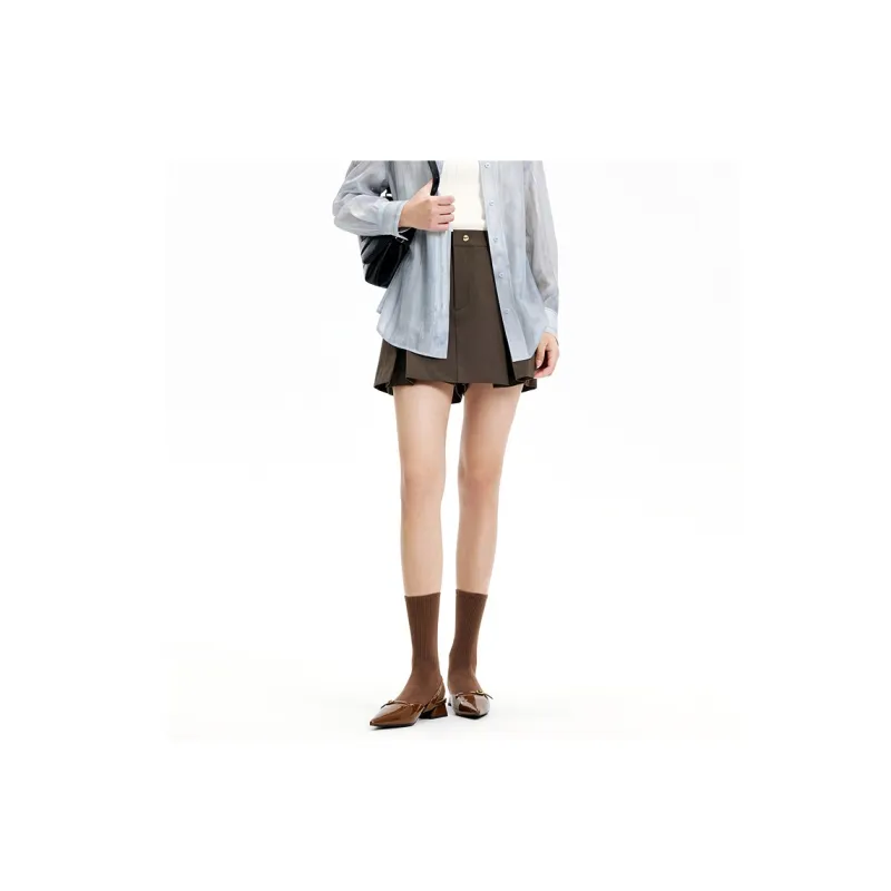 PEACEBIRD Casual Short Skirts Women's Brown-2