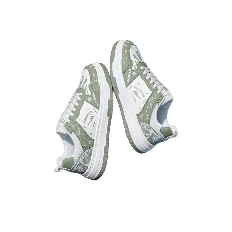 Warrior Durable Lightweight And Breathable Low Top Skateboard Shoes Men's White Green-3