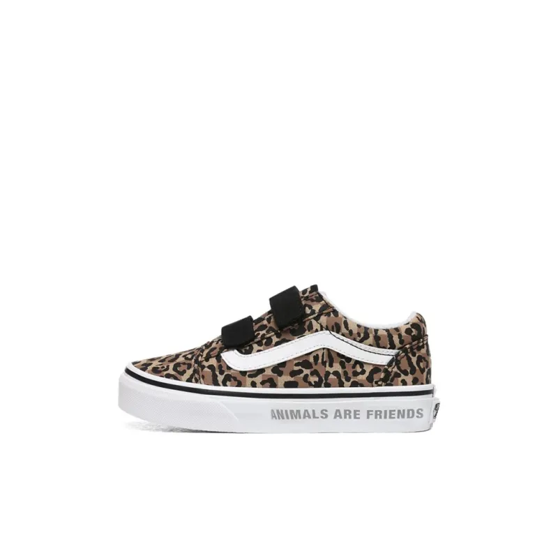 Vans Old Skool V Non slip Lightweight Low Top Kids' Skateboarding Shoes Leopard Print Children Aged 3 7 Years Old-0