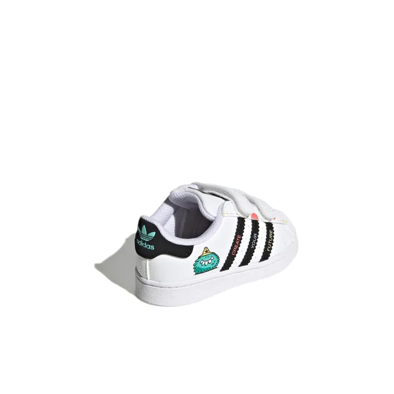 Adidas Originals Superstar Series Cf I Abrasion Resistant Low Top Skateboard Shoes White Black Blue Infant And Toddler-3