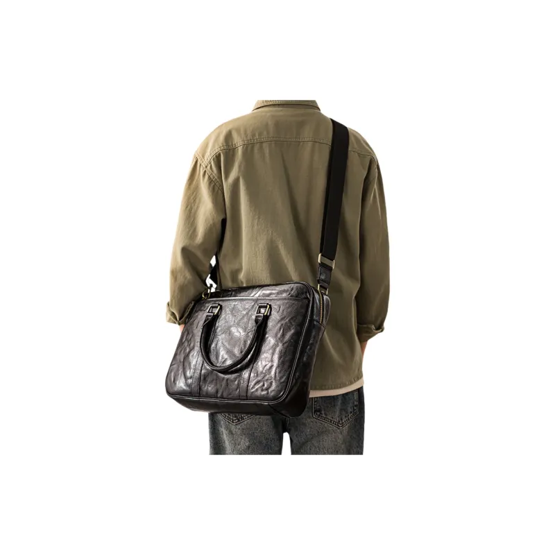 Back Step Top Grain Cow Leather, Genuine Leather Shoulder Bag, Crossbody Bag, Handbag Unisex Black-3