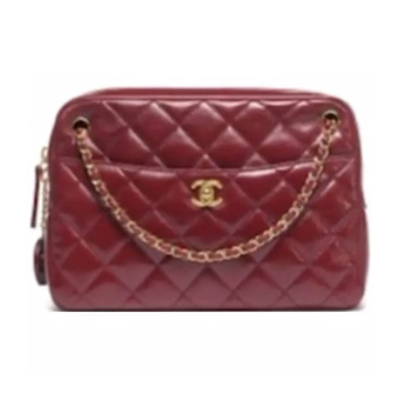 CHANEL Leather Camera Bag, Shoulder Bag, Crossbody Bag Women's Burgundy-0