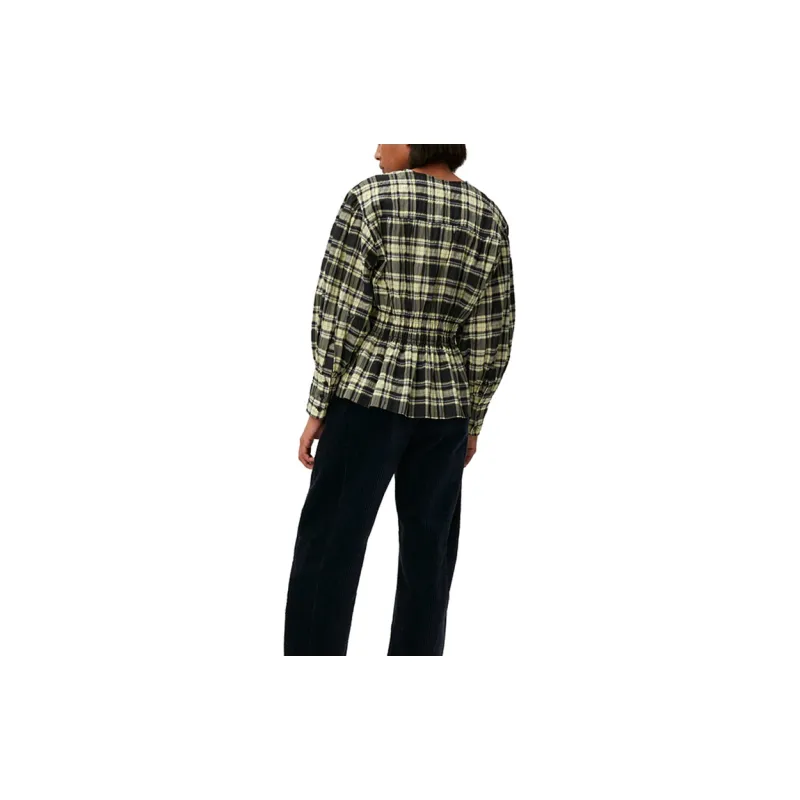 GANNI Checkered Seersucker Shirt Dress 'Check Elfin Yellow'-2