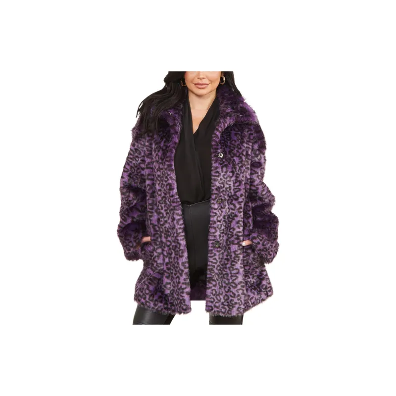 GUESS Larissa Faux-Fur Coat Coats Women's Purple-2