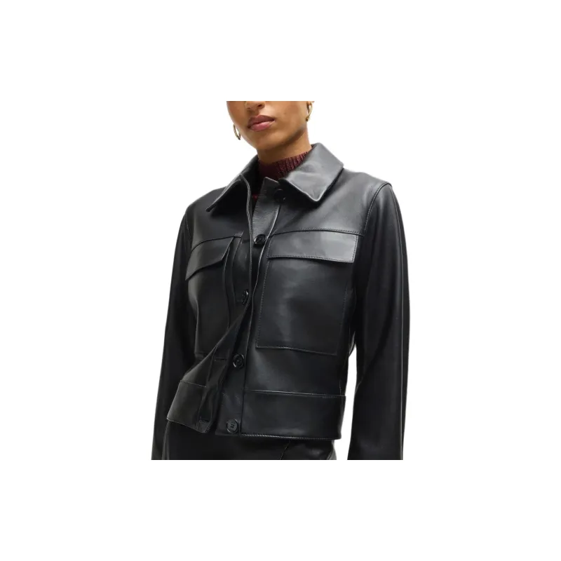 HUGO BOSS Cropped Leather Jacket-4