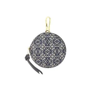 LOEWE Jacquard Fabric With Cow Leather Patchwork Fanny Pack Coin Purse Women's Marine Blue/Black