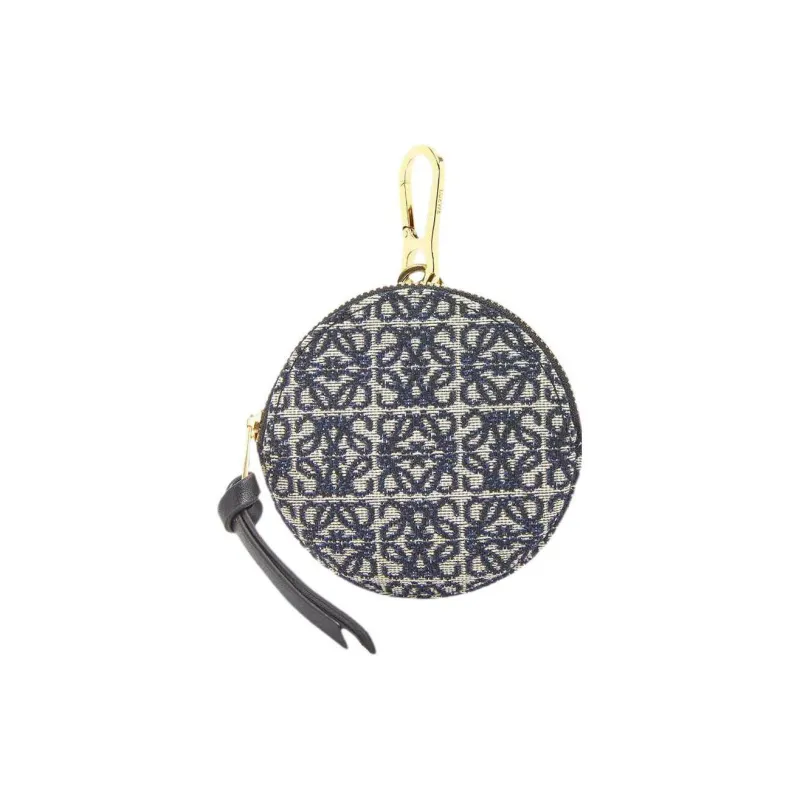 LOEWE Jacquard Fabric With Cow Leather Patchwork Fanny Pack Coin Purse Women's Marine Blue/Black-0