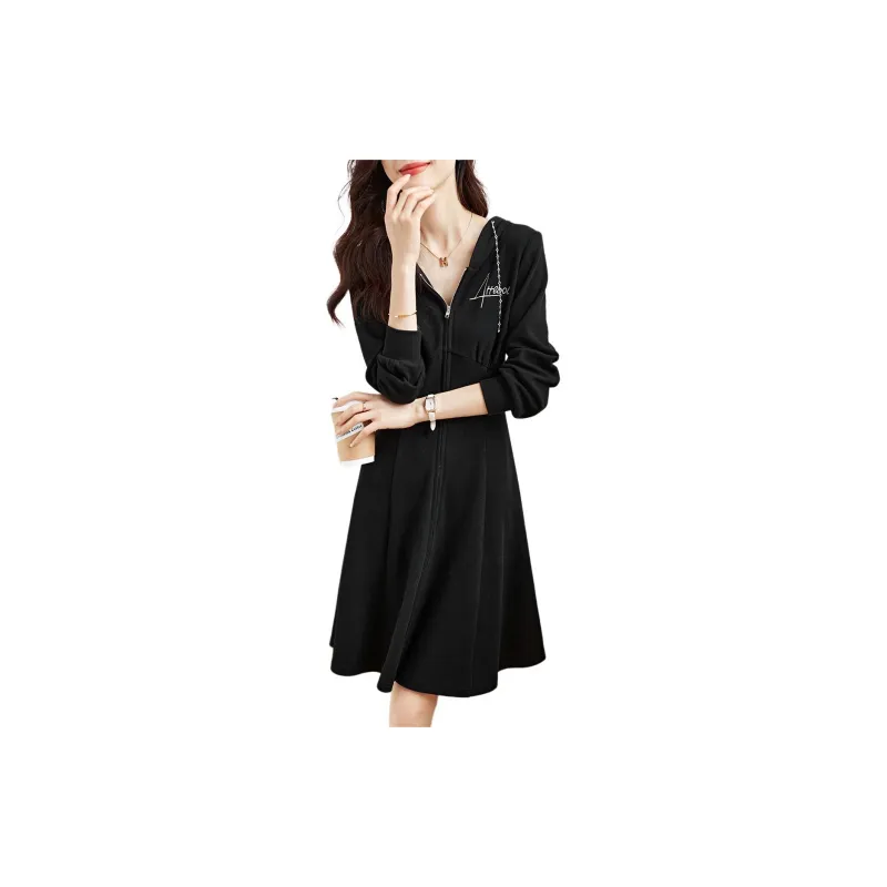 Mo Han Yi Mei Long Sleeved Dresses Women's Black-2
