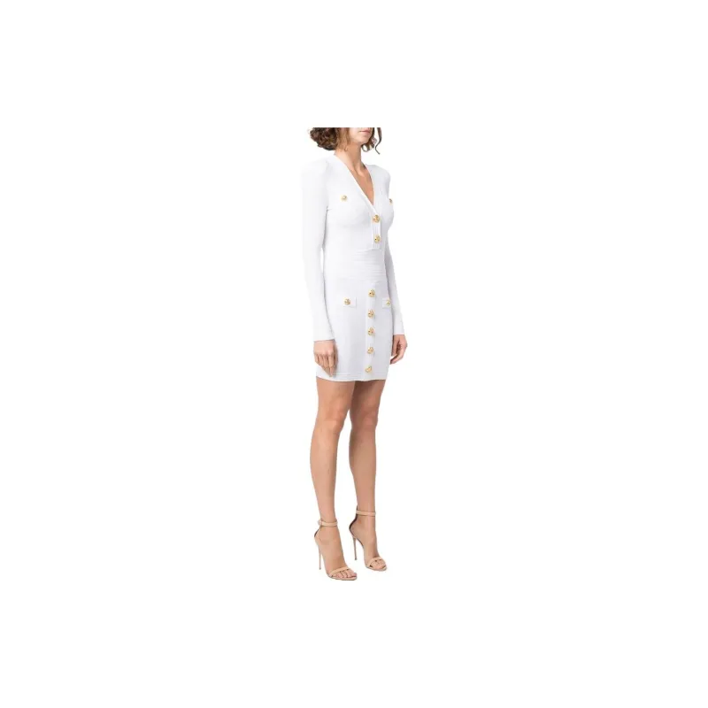 BALMAIN Long-Sleeved Dresses Women's White-3