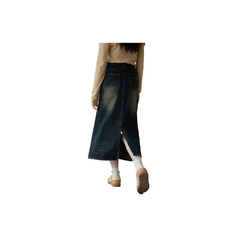 eggka Denim Long Skirts Women's Dark Blue-1