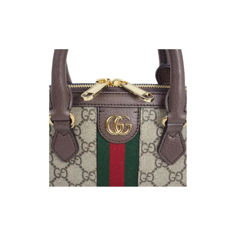 GUCCI Ophidia Canvas With Leather Binding One Shoulder Crossbody Canvas Bag, Handbag Mini Women's Brown-3