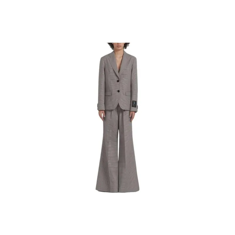 MARNI Logo Waistband Houndstooth Pattern Flared Trousers-1