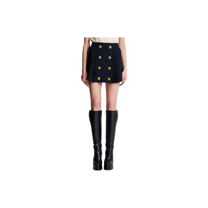 BALMAIN Button Embellished Pleated Skirt-2