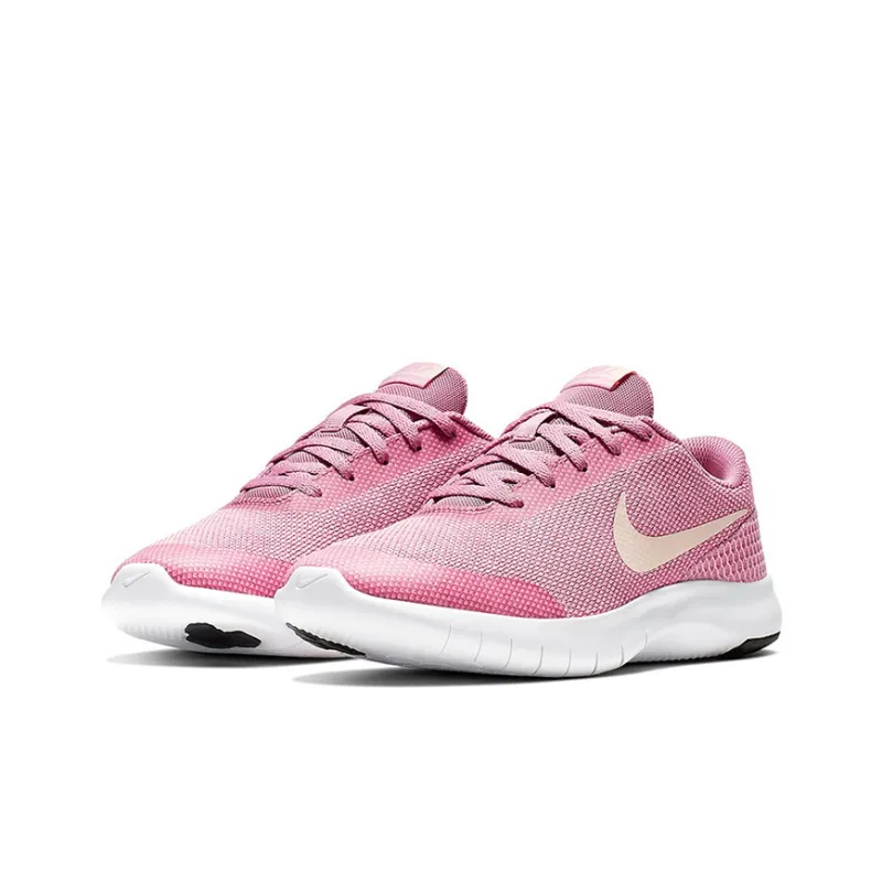 Nike Flex Experience RN 7 Cushioning Abrasion Resistant Breathable Low Top Kids' Running Shoes Pink White Teenagers-2