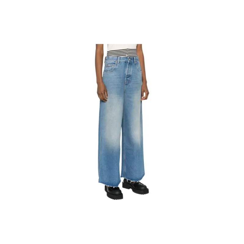 GUCCI Horsebit Raw Cut Hem Wide Leg Jeans-6