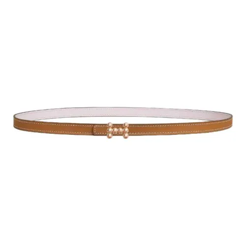 HERMES Calfskin Leather Belts Women's Gold/Light Purple Width 1.3cm