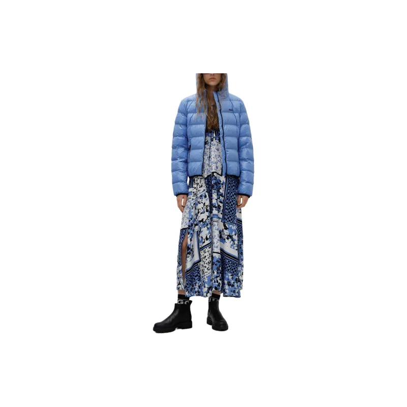 HUGO BOSS Long-Sleeved Dress In Scarf-Print Fabric Long-Sleeved Dresses Women's Light Blue-1