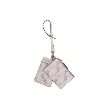 COACH Lanyard Cow Leather ID Holder Coin Card Two Piece Set Card Holder Mini Women's White