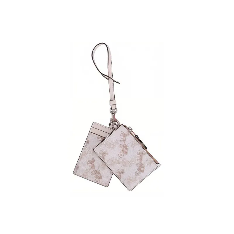 COACH Lanyard Cow Leather ID Holder Coin Card Two Piece Set Card Holder Mini Women's White-0