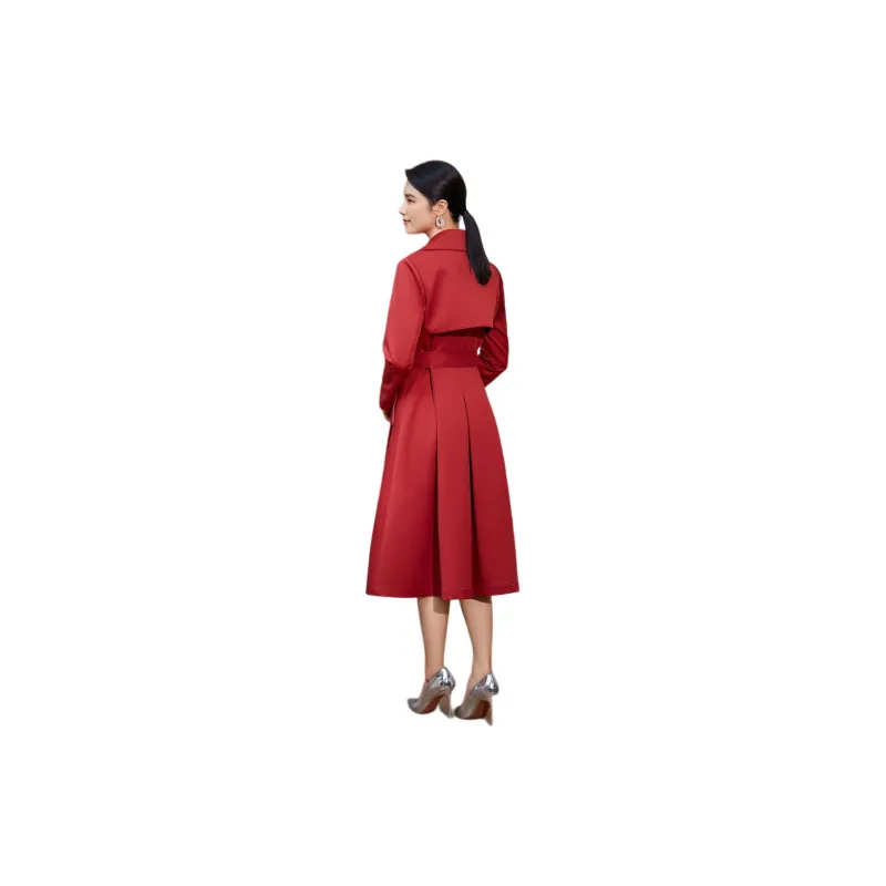 BBLLUUEE Trench Coat Women's Frosty Maple Leaf Red-1