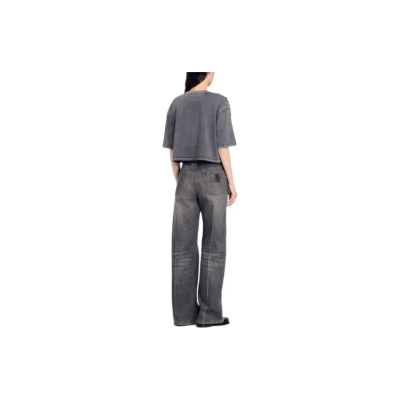 Sandro Gem embellished Cropped T shirt-2
