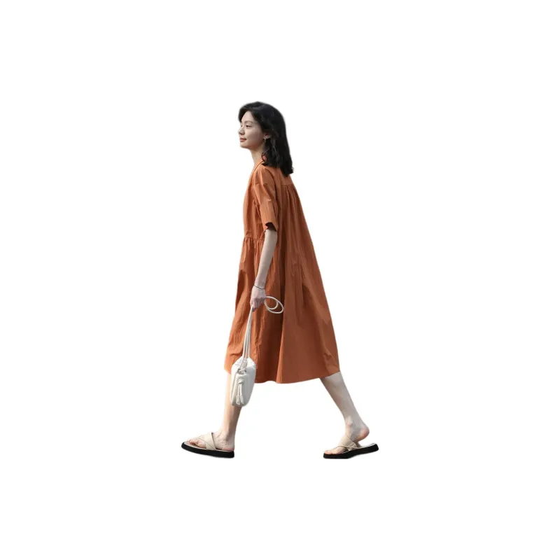 【dme】 Short Sleeved Dresses Women's Tangerine Orange-3