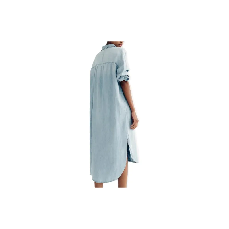 ZARA Long-Sleeved Dresses Women's Blue-3