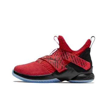 Nike Lebron 12 Slip Resistant Cushioning Abrasion Resistant Mid Top Children's Basketball Shoes Black Red Teenagers