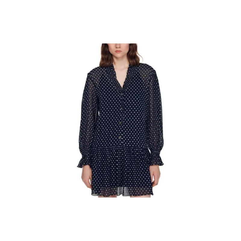 Sandro Short Polka Dot Dress Long-Sleeved Dresses Women's Blue-5