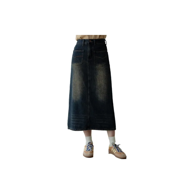 eggka Denim Long Skirts Women's Dark Blue-2