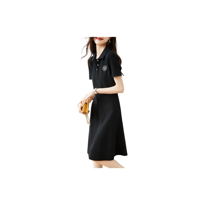 Mo Han Yi Mei Short Sleeved Dress Women's Black-3