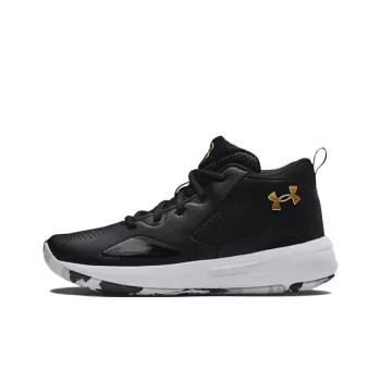 Under Armour Lockdown 5 Mid Top Children's Basketball Shoes Black White Teenagers