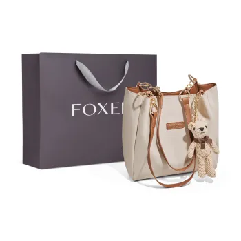 FOXER Cow Leather Tote Bag Shopping Bag Shoulder Bags Regular Large Size Women's White/Brown