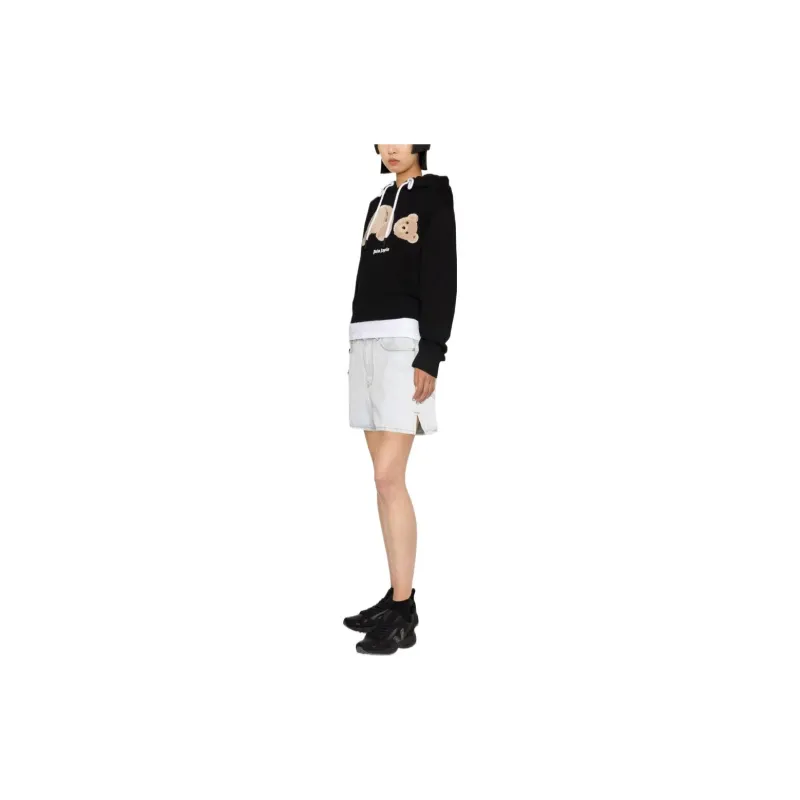 PALM ANGELS Women's Teddy Bear Logo Hoodie Black/Brown-3