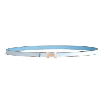 HERMES Calfskin Palladium-Plated Leather Belts Women's Blue/Light Blue Width 1.3CM
