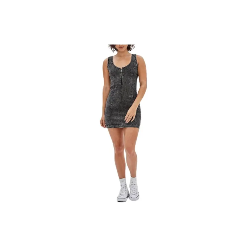 GUESS Zip Up Denim Dress Sleeveless Dress Women's Gray-1