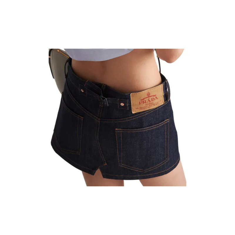 PRADA Logo-Patch Denim Mini Skirt-5