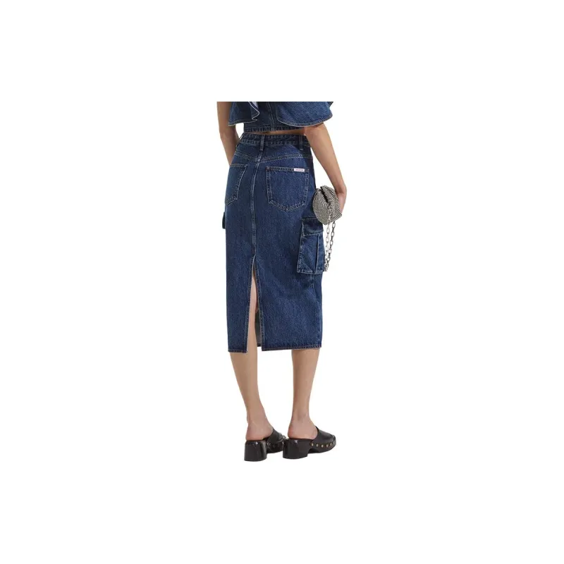 Self portrait Denim Long Skirt Women's Denim Blue-3