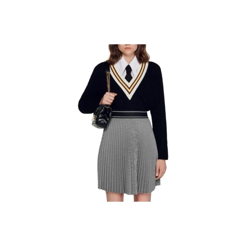 Sandro Short Pleated Skirt With Rhinestones Casual Short Skirts Women's Gray-4