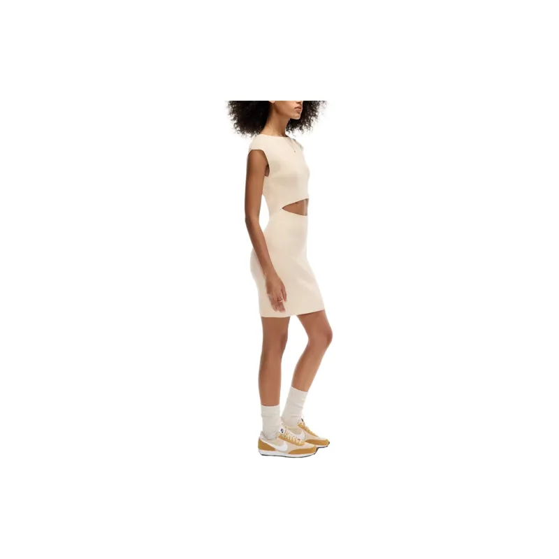 ARITZIA Wilfred Free Cut-Out Knit Mini Dress Short-Sleeved Dresses Women's Heather Flax Beige/Stone Heather Linen Beige-4