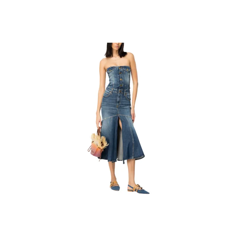 PINKO Bandeau style Denim Dress-2