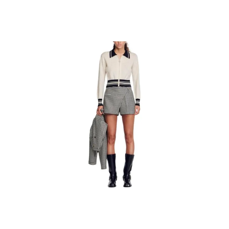 Sandro Two Tone Cardig Knitwear Women's Beige-4