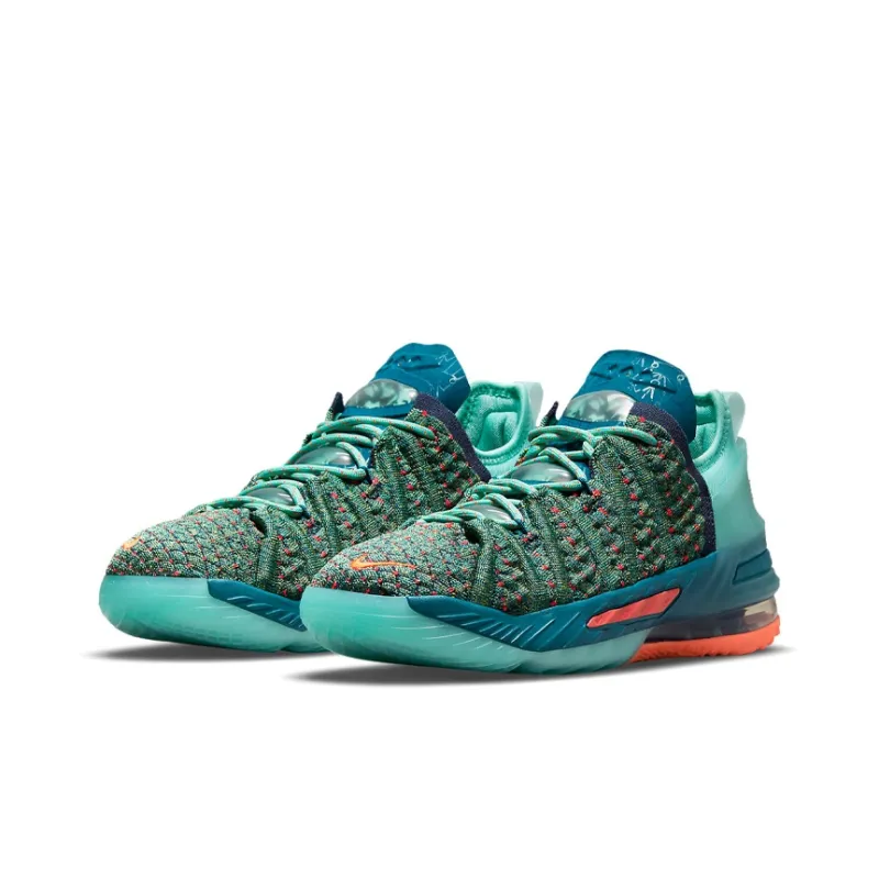 Nike Lebron 18 We Are Family Slip Resistant Cushioning Low Top Performance Basketball Shoes Lake Green Teenagers-2