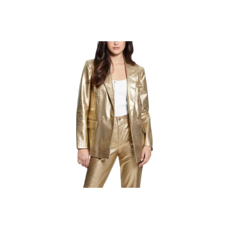 GUESS Diletta Faux-Leather Blazer Business Suits Coats Women's Light Gold-2