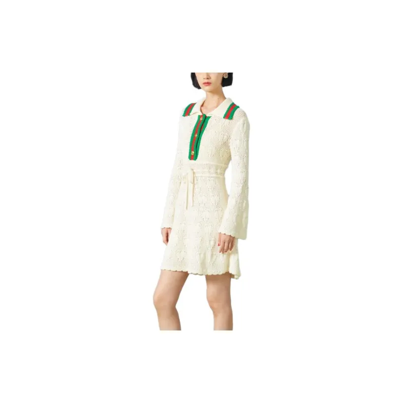 GUCCI Long Sleeved Dress Women's Ivory White-2